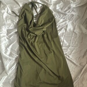 Elegant Olive Green Halter Dress